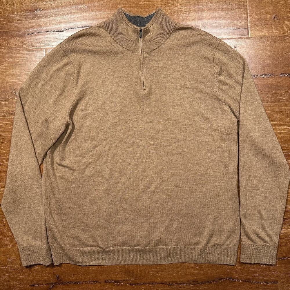 Nordstrom 1/4 Zip Sweater Mens 2XL Brown 100% Washable Merino Wool Mock Neck